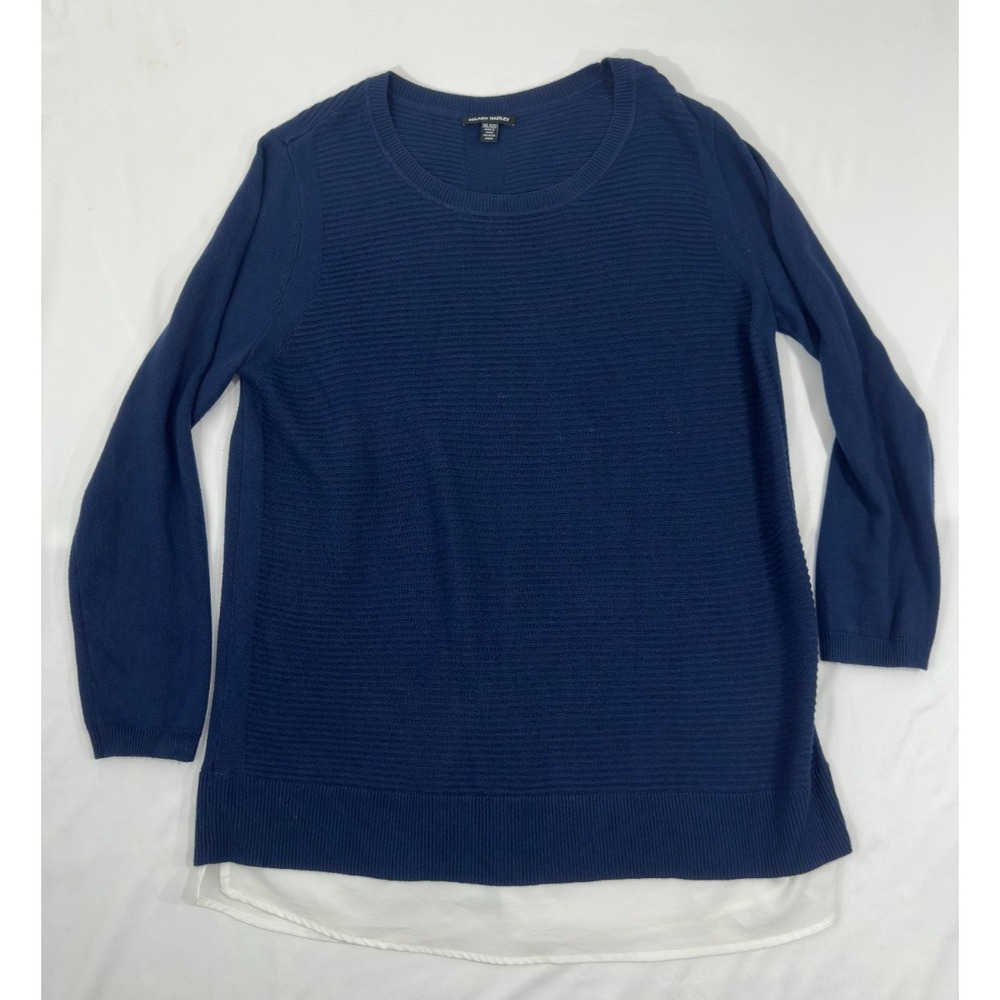Hilary Radley Sweater Womens XXL Blue Layered Look Ribbed Knit Long Sleeve Top